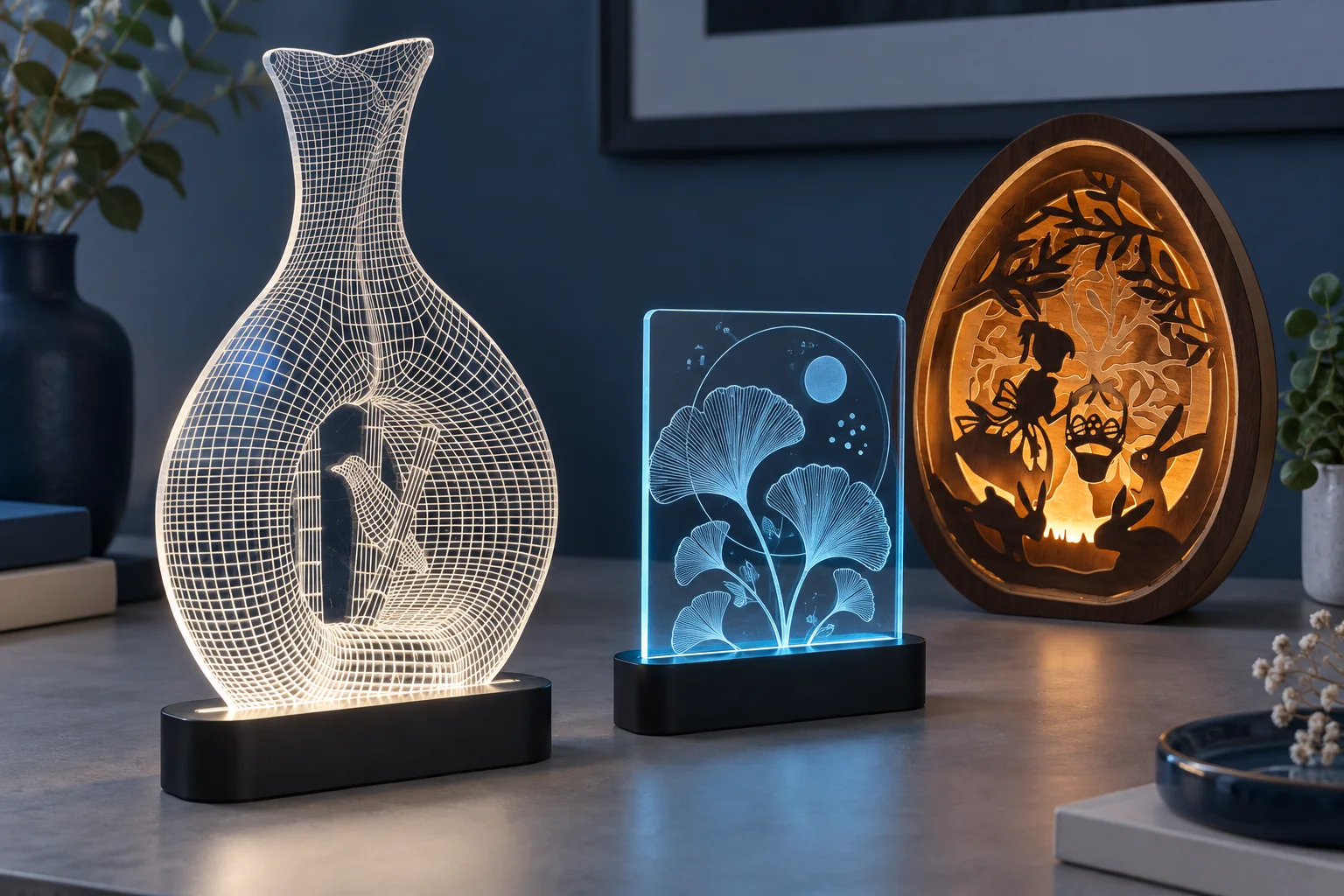 Illuminated engraved acrylic artwork