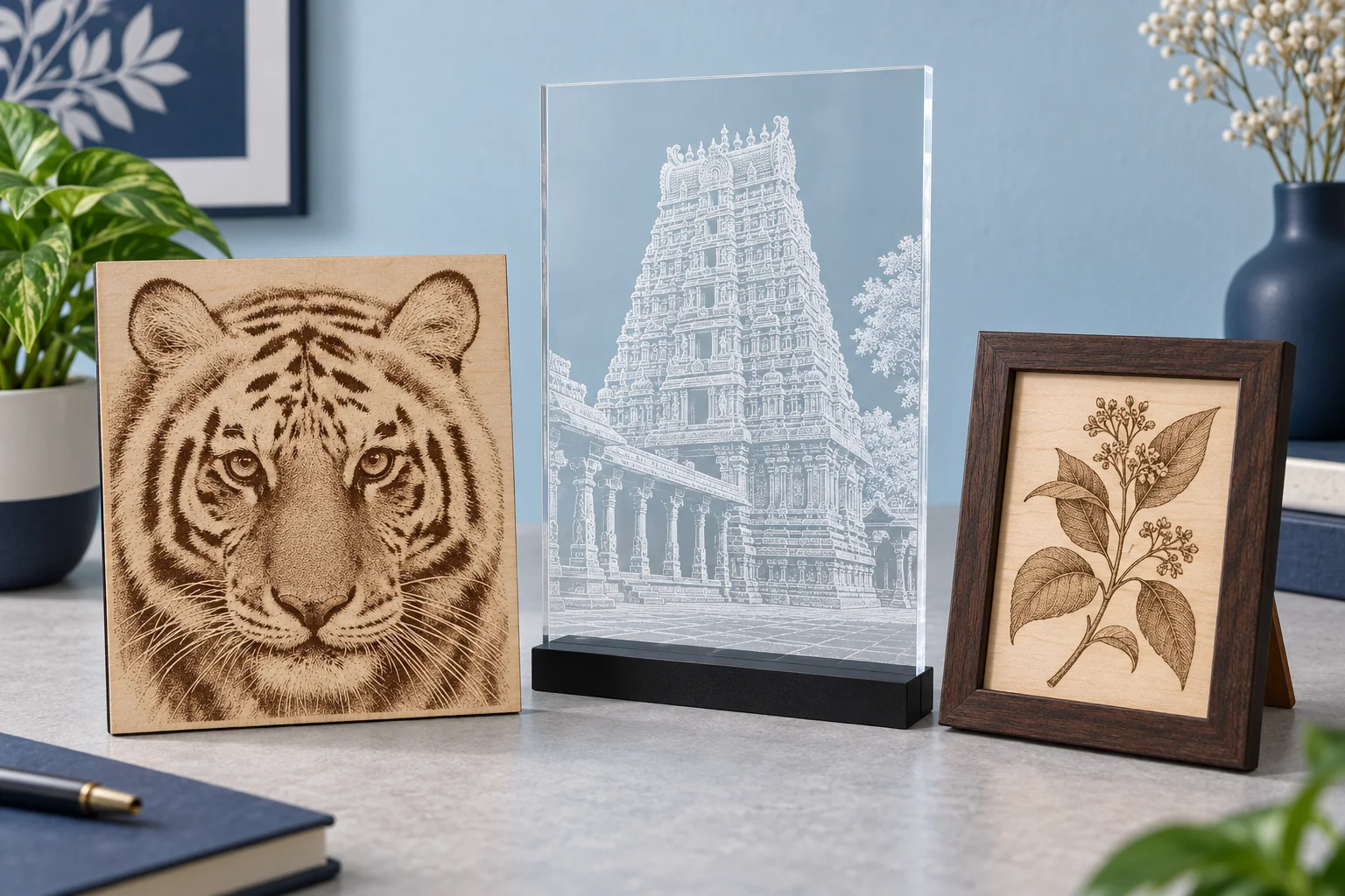 Detailed image engraving on wood and acrylic